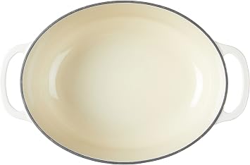 Lodge Enameled Cast Iron Oval Dutch Oven with Lid, 7 Quart, Oyster White