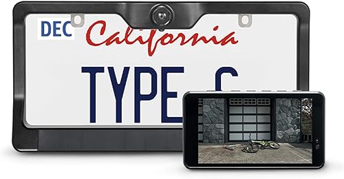 Marco de matrícula tipo S Cámara de respaldo inalámbrica HD, monitor de 5 pulgadas con activación de movimiento, carga solar, sin cables, visión