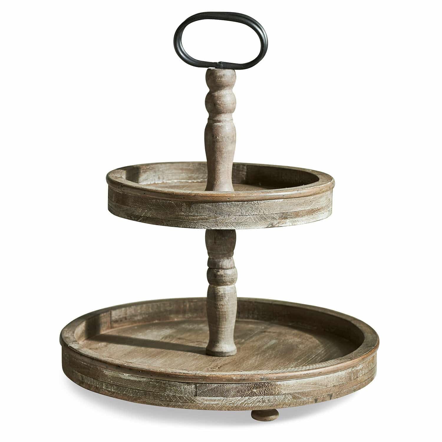 Loberon Etagere Amboise, braun | zweistöckig, gedrechselte Stange, formschöner Tragegriff, Servierhelfer, Dekoration, Tannenholz, Eisen