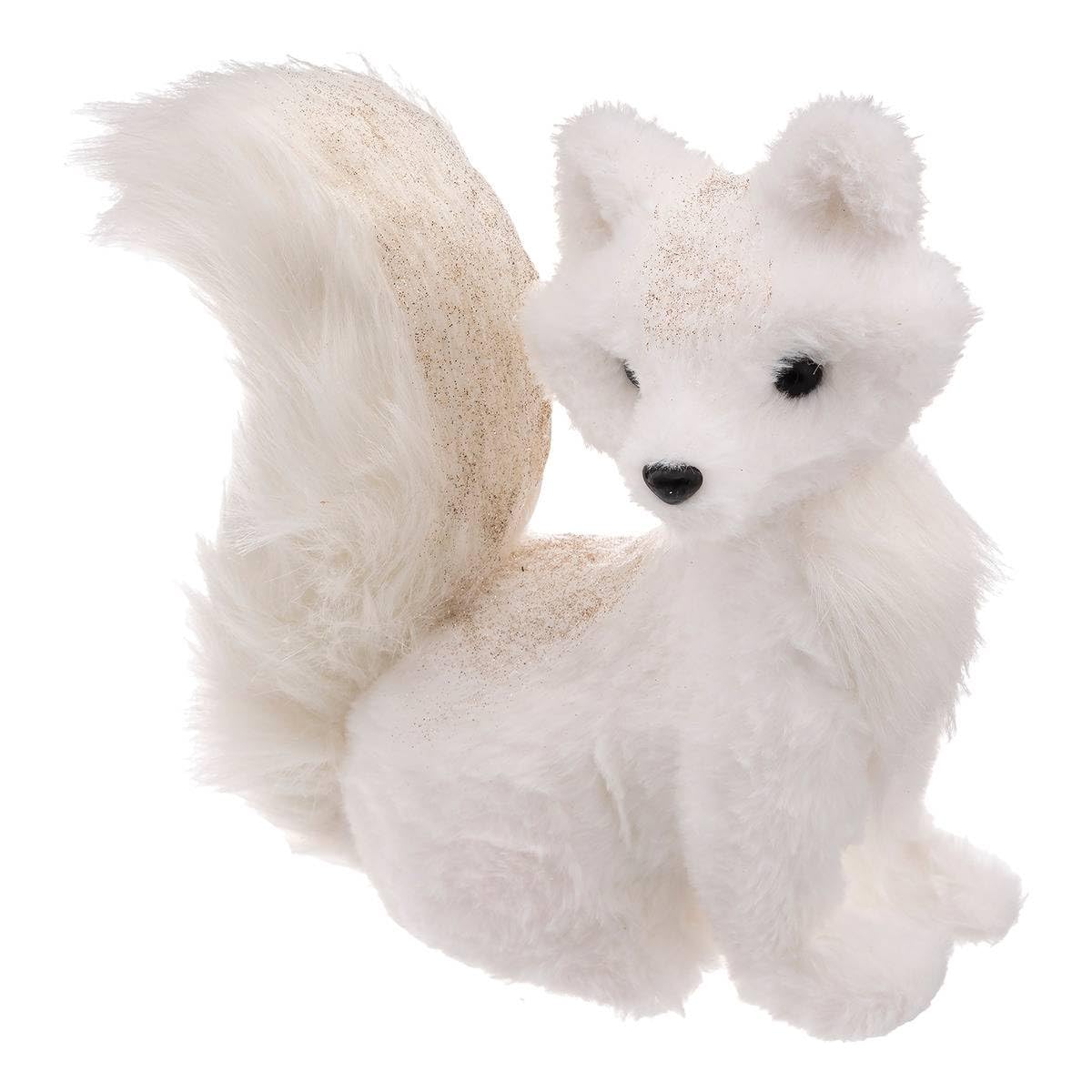 Renard Blanc avec Paillettes au pied du sapin de Noël féerique d'hiver
