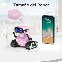 Vista 6 de ALLCELE Robot de juguete para niñas, robot RC recargable para niños, juguete de control remoto con música y ojos LED, regalo para niños a partir