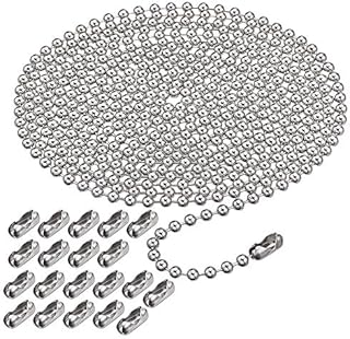 16.4 Feet Ball Bead Chain, Metal Roller Blind Beaded Pull Chain Extension with Connector Beaded Ball Roller Chain Keychain with 20 Matching Connectors (4.5 mm, Silver