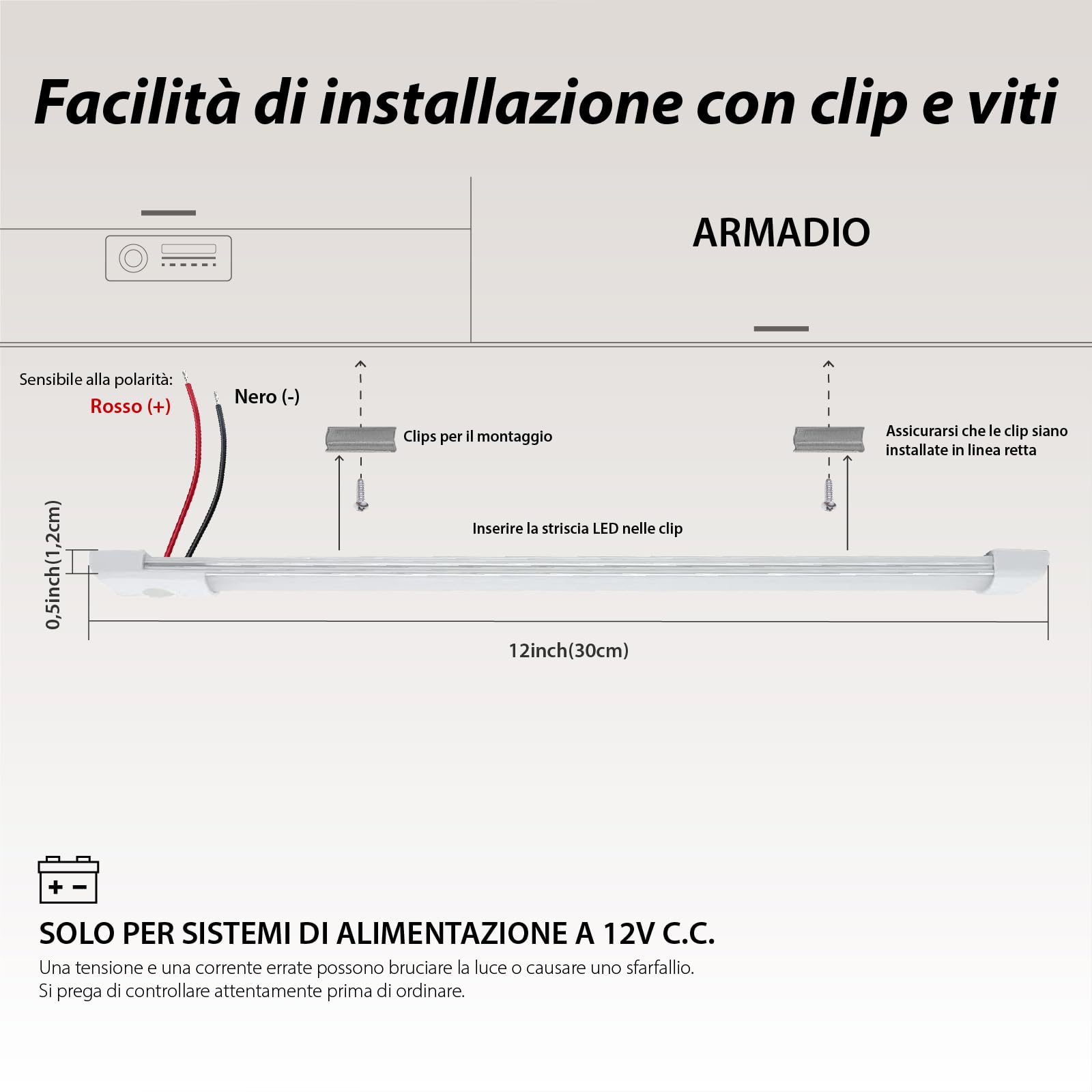 Dream Lighting Barra LED 12V 30cm 300LM 3000K 5,6W Dimmerabile Luce LED Calda per Camper Barca Furgone Caravan