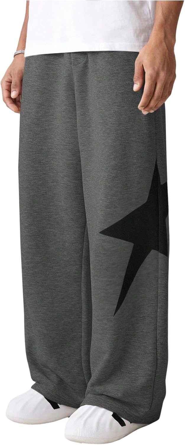 SHENHE Boy's Baggy Sweatpants Wide Leg Star Graphic Drawstring Athletic Workout Pants Trousers