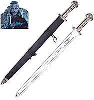 Vista 10 de Qepaa Crafts® Espada de acero damasquino hecha a mano estilo vikingo real Hoja de filo completo con mango de madera y vaina Réplica medieval