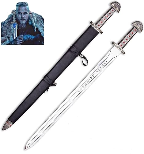 Miniatura 9 de Qepaa Crafts® Espada de acero damasquino hecha a mano estilo vikingo real Hoja de filo completo con mango de madera y vaina Réplica medieval