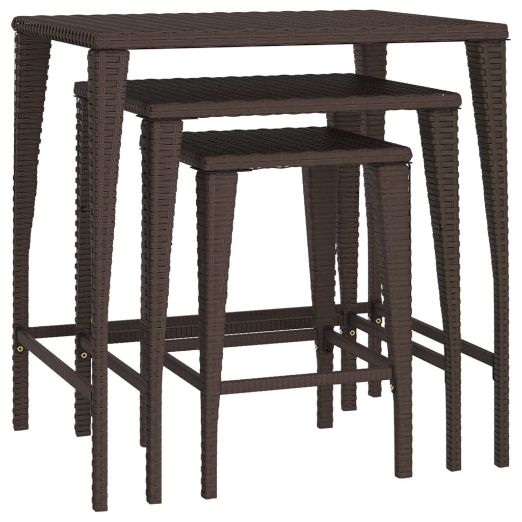 Juego de 3 mesas Nido de ratán PE marrón de 60 x 45 cm, mesas auxiliares apilables para salón, jardín, Patio y Dormitorio.