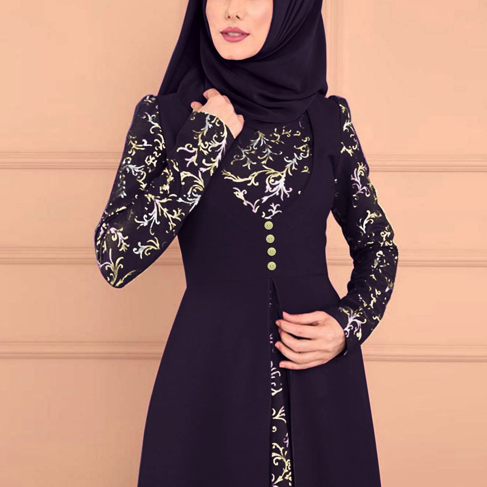 Générique Tenue de Priere Femme Musulmane Robe Maxi à Insertions de Dentelle Broderie Style Arabe Taille Plus Tenue Modeste Assemblage Abaya