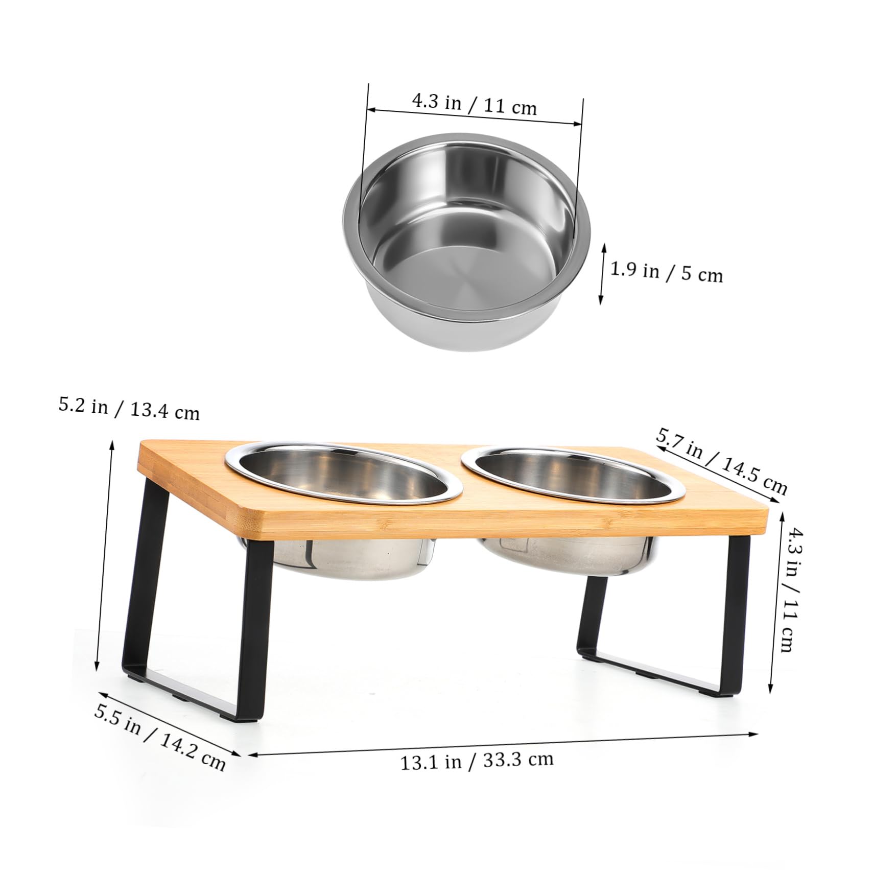 Ciotole Gatto Rialzate con Supporto, Doppie, Acciaio Inox | Gatti e Cani Piccoli, Uso Interno, Base Antiscivolo in Legno, Design Elegante
