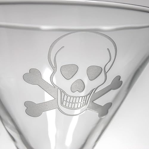 Miniatura 3 de Rolf Glass Vaso de Martini Skull and Crossbones | Juego de 2 | Vasos de cóctel de 10 onzas | Vidrio grabado sin plomo | Fabricado en los Estados