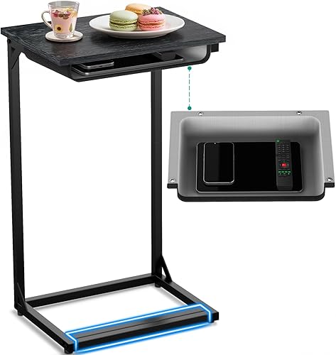 Mesa auxiliar en forma de C con cubículo, base reforzada, mesas de sofá pequeñas que se deslizan por debajo, mesa C de 27 pulgadas de alto para
