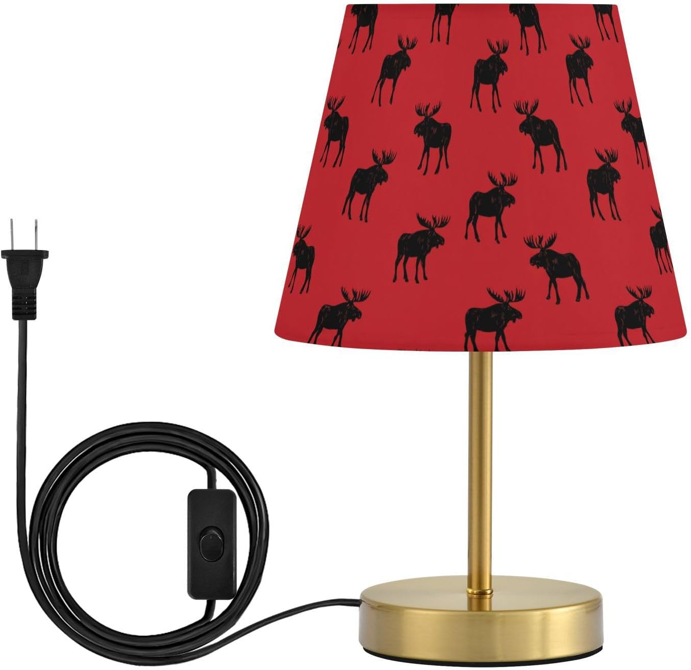 Kcldeci Bedside Table Lamp for Bedroom, Black Moose on Red Farmhouse Desk Lamps for Nightstand with Fabric Shade for Kids Reading, Home Office M