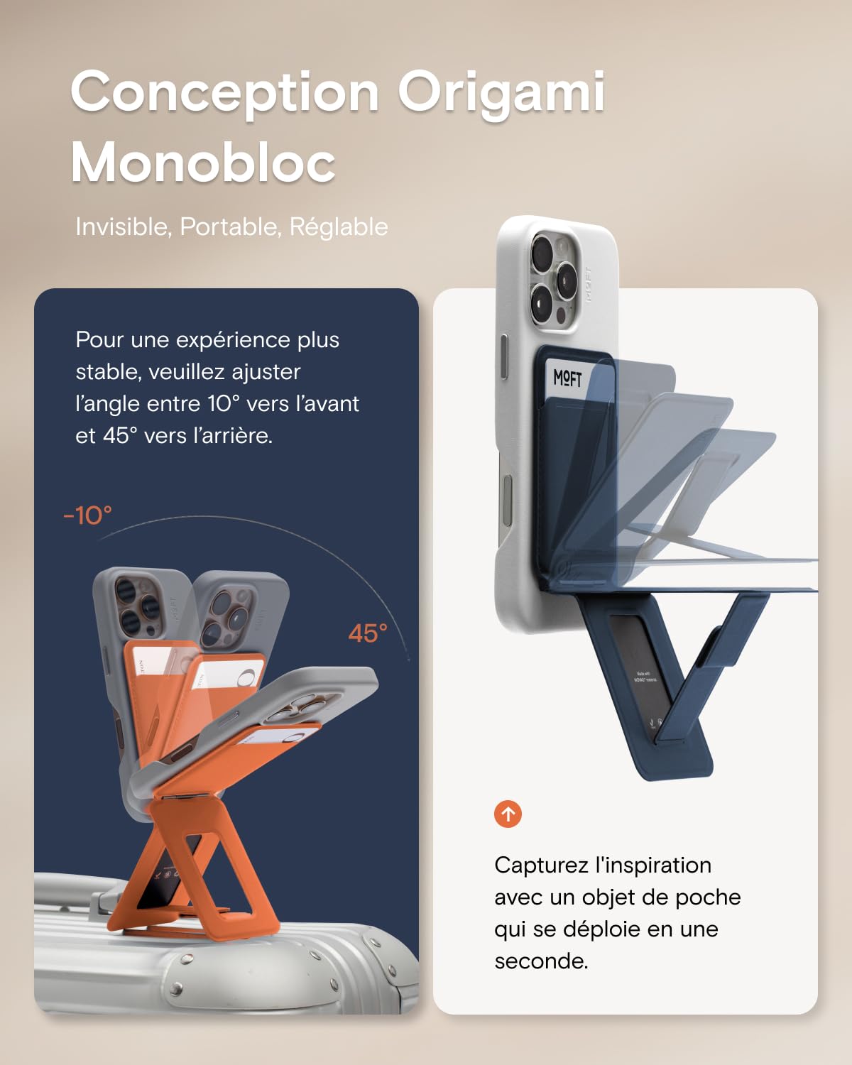 MOFT MagSafe Portefeuille avec trépied pour téléphone, Support de téléphone Compatible NFC, Perche à Selfie Format de Poche, Cuir végétalien MOVAS et Support de Carte magnétique à Angle réglable,