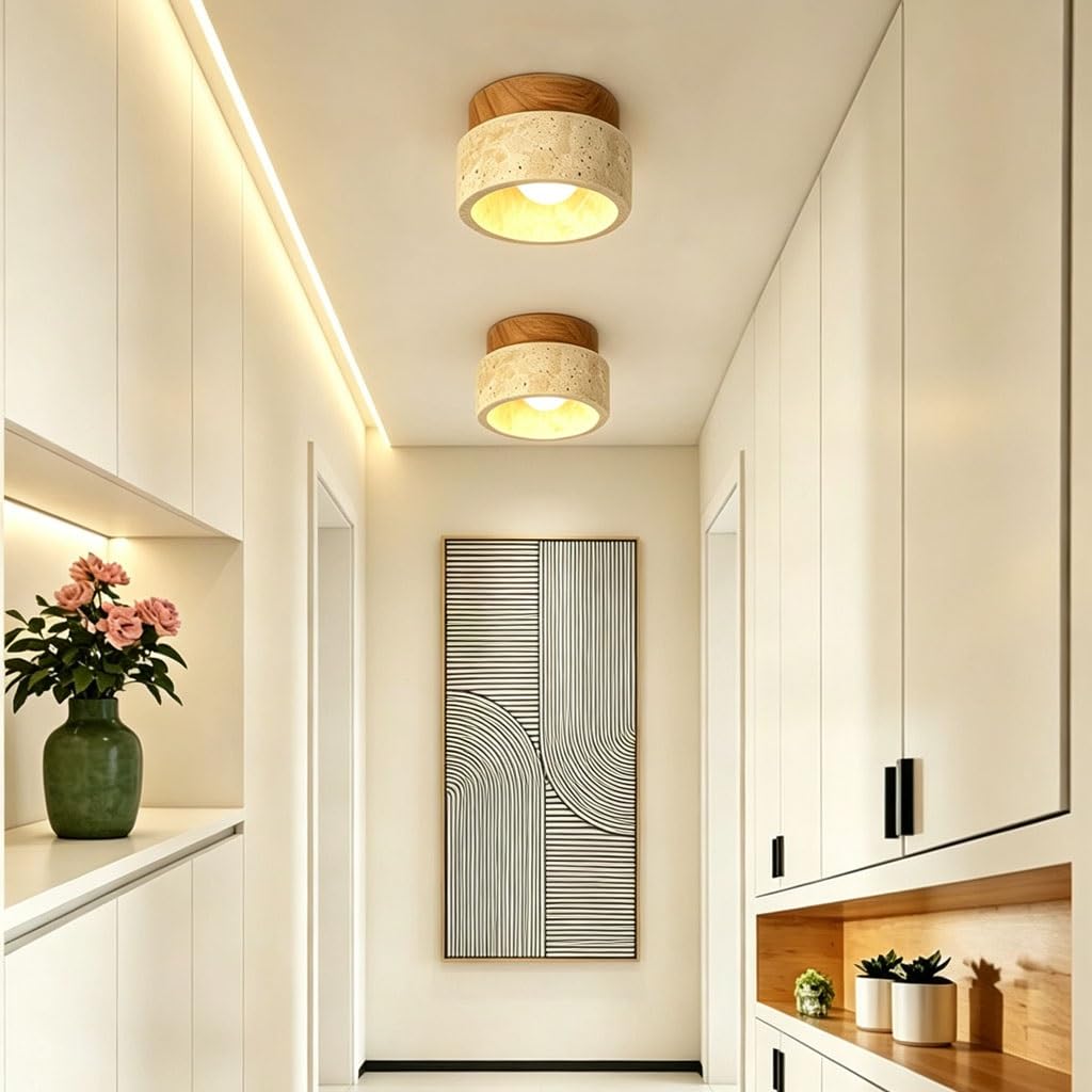 Mała Lampa Sufitowa Z Naturalnego Żółtego Trawertynu Lampa Sufitowa W Nowoczesnym Stylu Wabi-sabi Oświetlenie Sufitowe Do Korytarza I Przedpokoju Nadaje Się Do Sypialni Salonu Kuchni Balkonu