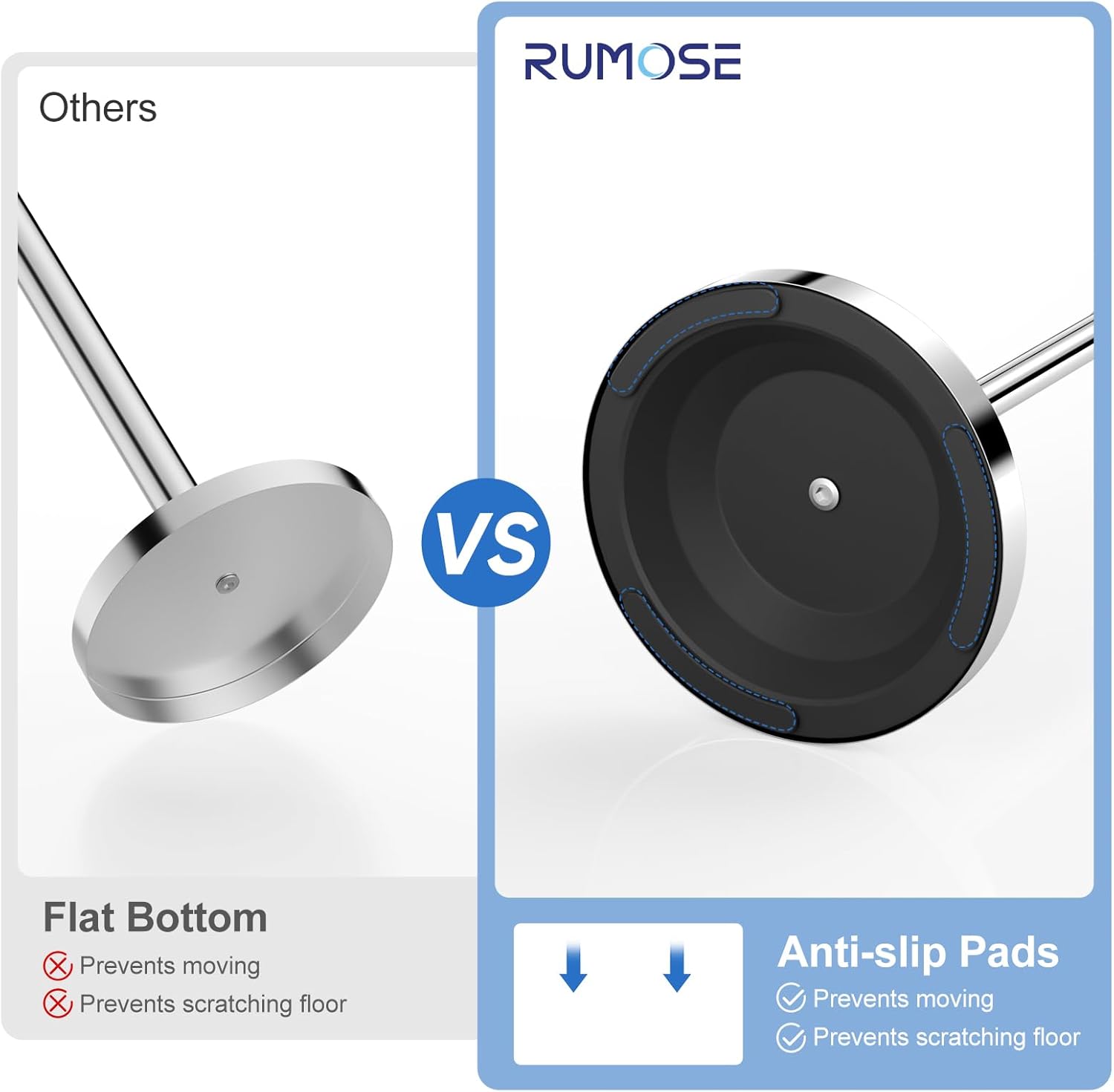 RUMOSE Toilet Paper Holder Stand for Floor, Polished Chrome Bathroom Free Standing Toilet Tissue Roll Holder with Storage, Adjustable 17-25 Inch, SUS304 Stainless Steel