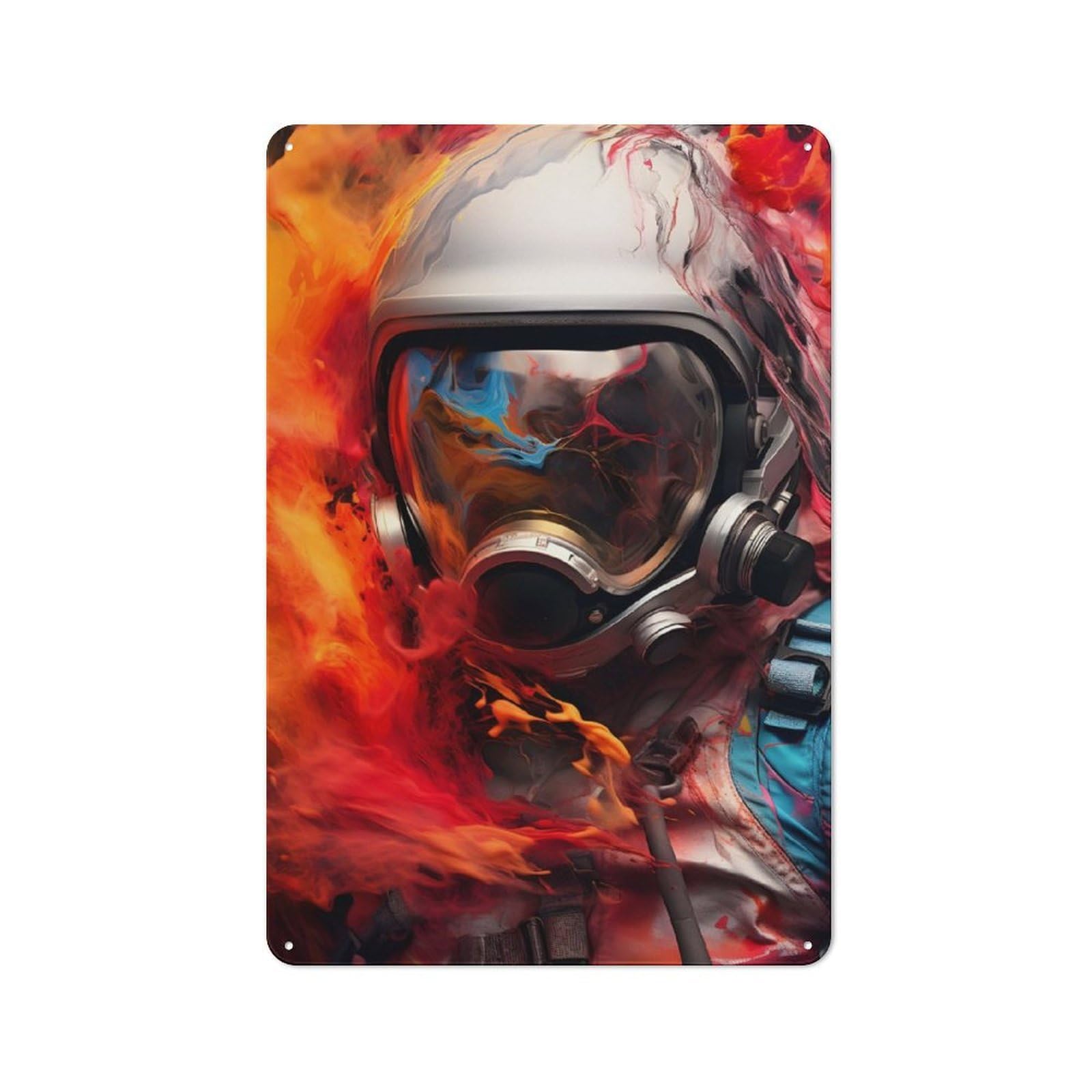 Junmoney Astronaut Flames Abstract Retro Tin Sign 30X20cm For Bar Or Restaurant, For Collectors Of Retro Metal Wall Decor