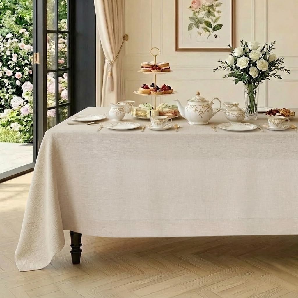 Classic Linen™ by D'Moksha, Light Natural Tablecloth, Rectangle Tablecloth 60 x 90 Inch, 100% Pure Linen, Machine Washable Table Cloth for Dining- Fall, Weddings, Outdoor Hosting