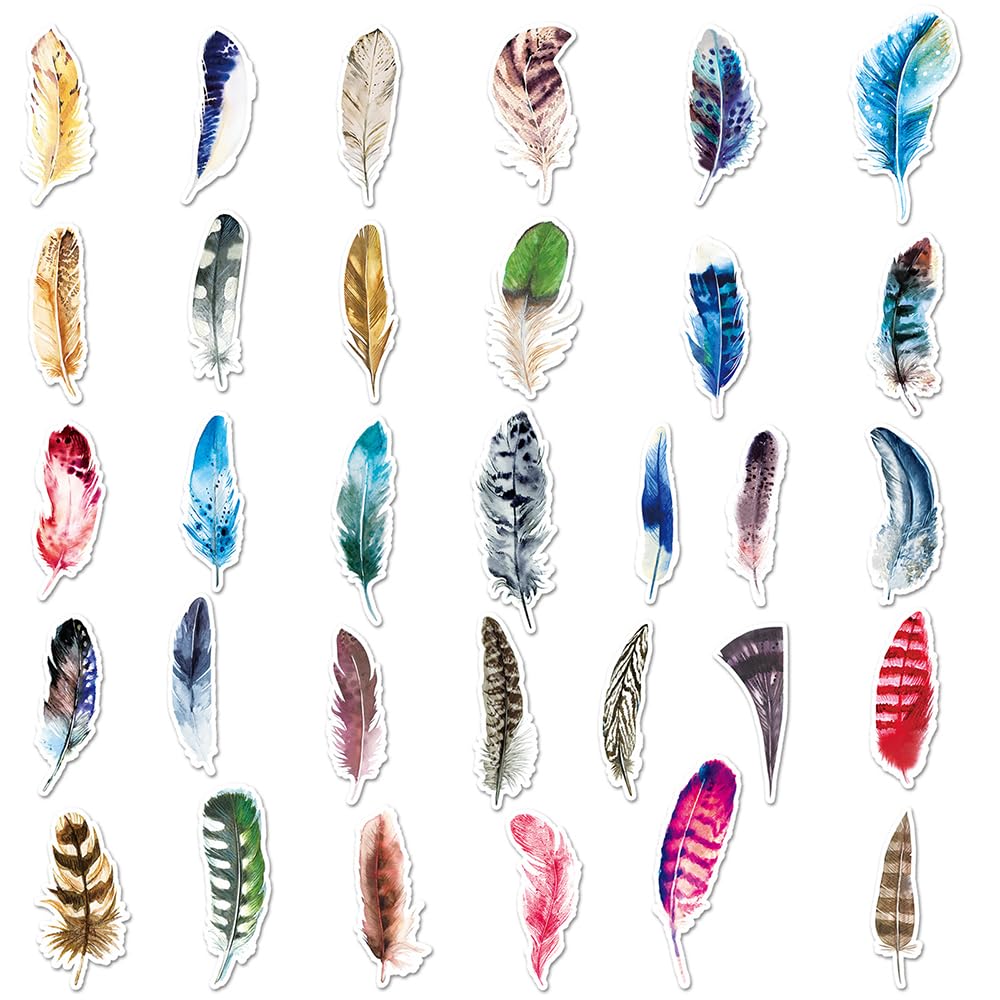 Watercolor Feather Vinyl Stickers, 50 PCS Waterproof Decals for Laptops Scrapbooking, Journals, Notebooks, Water Bottles - Image 3
