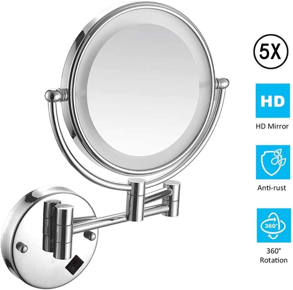 Makeup Round Make Up,Double-Sided 5X Magnification, 360 Rotation, for Shaving Facial Care(Black)