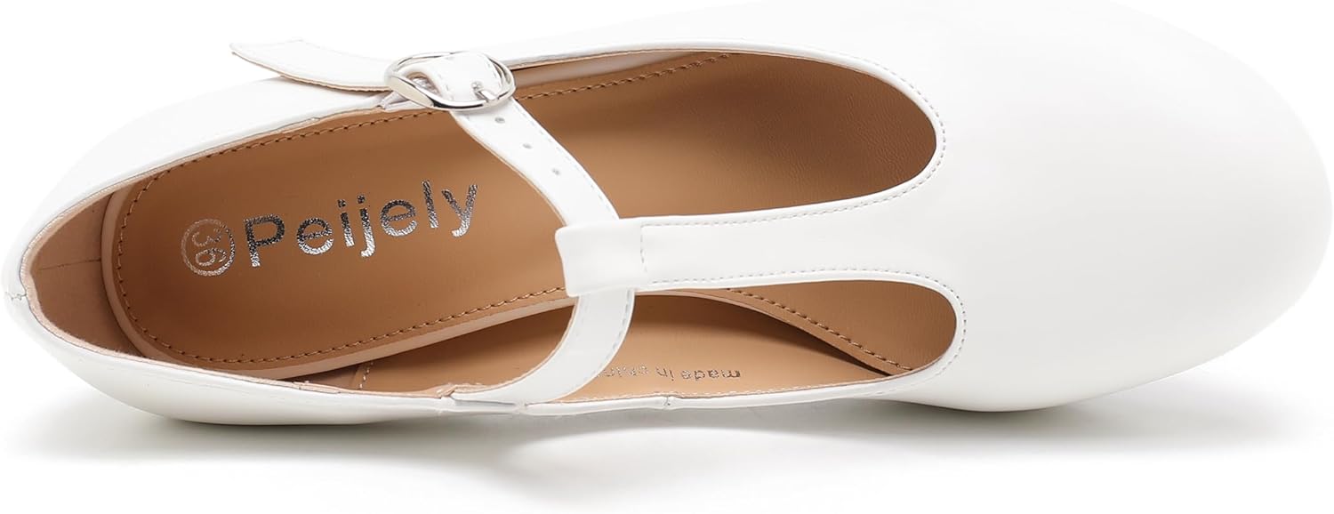 Women's T-Strap Mary Jane Pumps, 2.56 Inch Block Heel, Round Toe Dress Shoes - Image 6