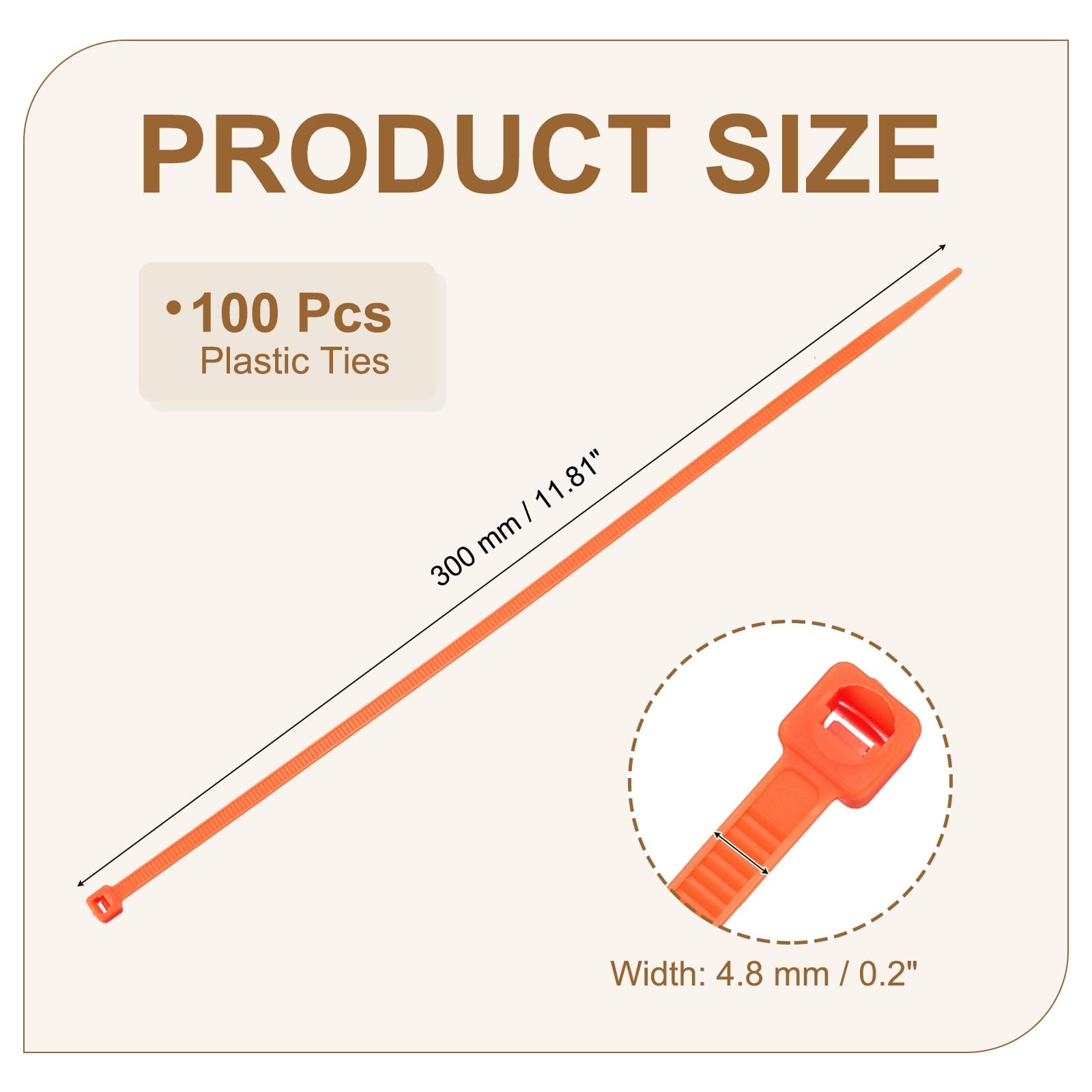 YELARXI Zip Ties Plastic Cable Ties, Self-Locking Wire Zip Tie 12 Inch Fit for Home Garden Office Workshop Travel - (100 Pack, Orange) - Image 2