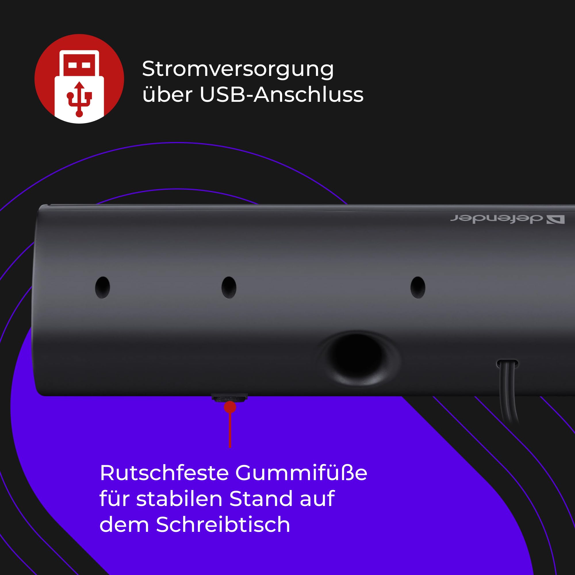 Defender Z11 - Altoparlante soundbar per PC - 2.0 monitor soundbar con suono stereo da 6 W RMS, controllo del volume LED, altoparlante per computer USB, jack da 3,5 mm per PC, laptop e installazione