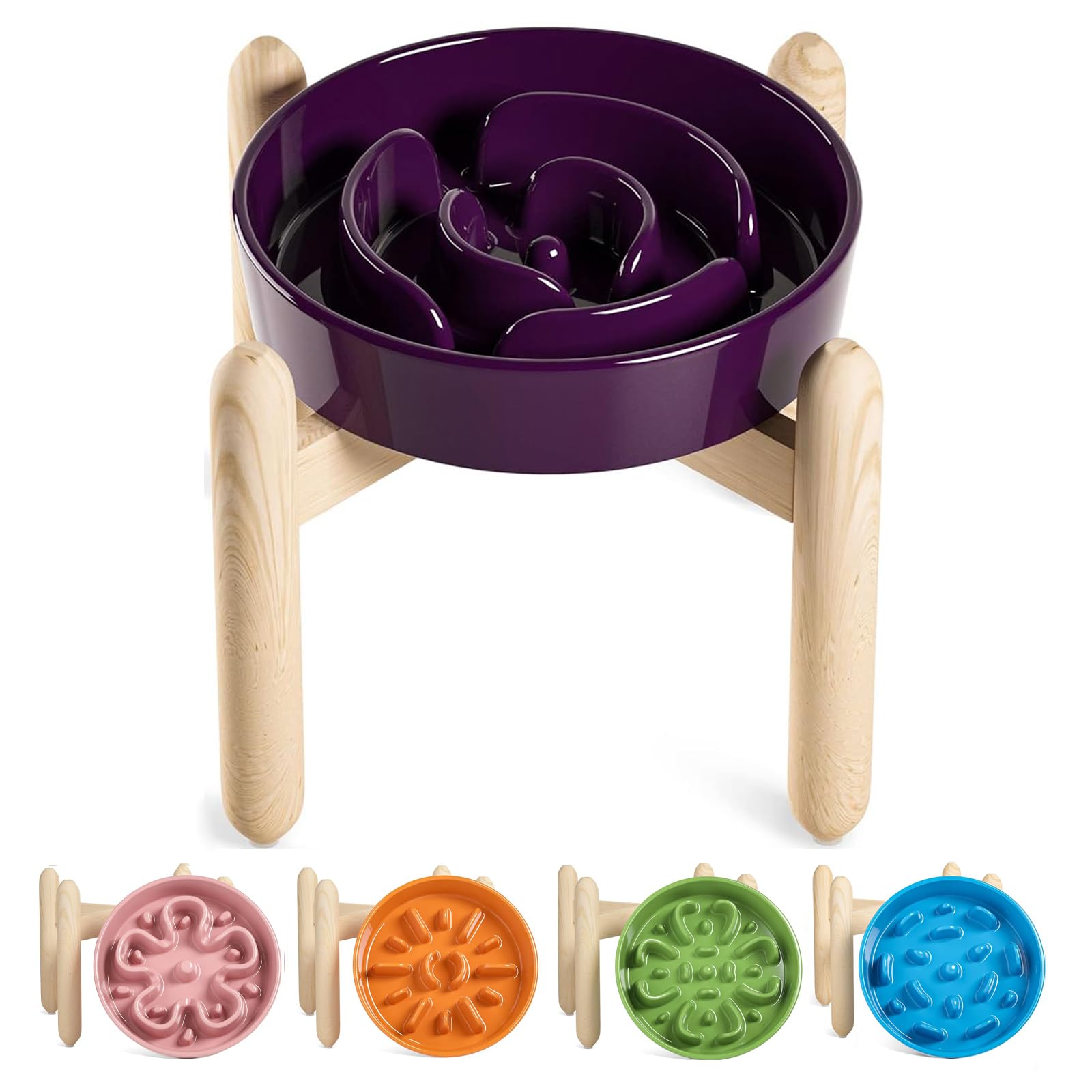 Gamelle anti-glouton chien surélevée pour ralentir l'alimentation grand chien violet