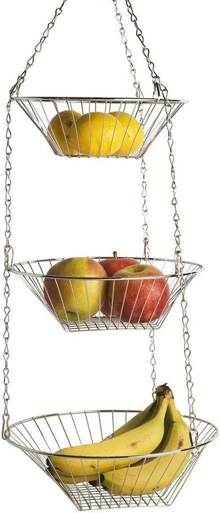 Chrome Basket Fruit Vegetable - 3 Tier Round Hanging Basket Fruit Vegetable Storage Holder Home Kitchen