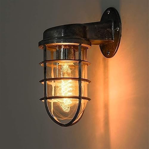 Miniatura 7 de WJJHERRH Creative Wrought Iron Glass Wall Lamp Retro Metal Cage Industrial Style Nautical for Bar Bedroom (Metallic)