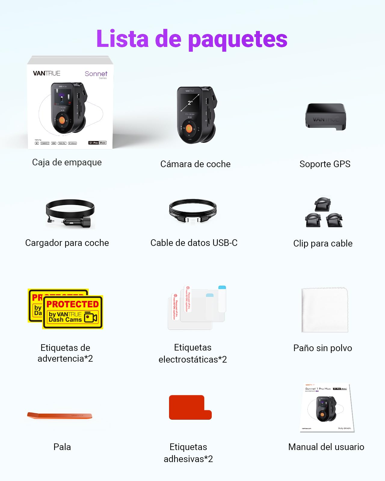 VANTRUE S1 Pro MAX 4K Dashcam Starvis 2, GPS Dash CAM Coche, 155° HDR Monitor con Park Assist, 5G WiFi y LTE Opcional, ADAS Inteligente, Comando de Voz, Modos de Privacidad