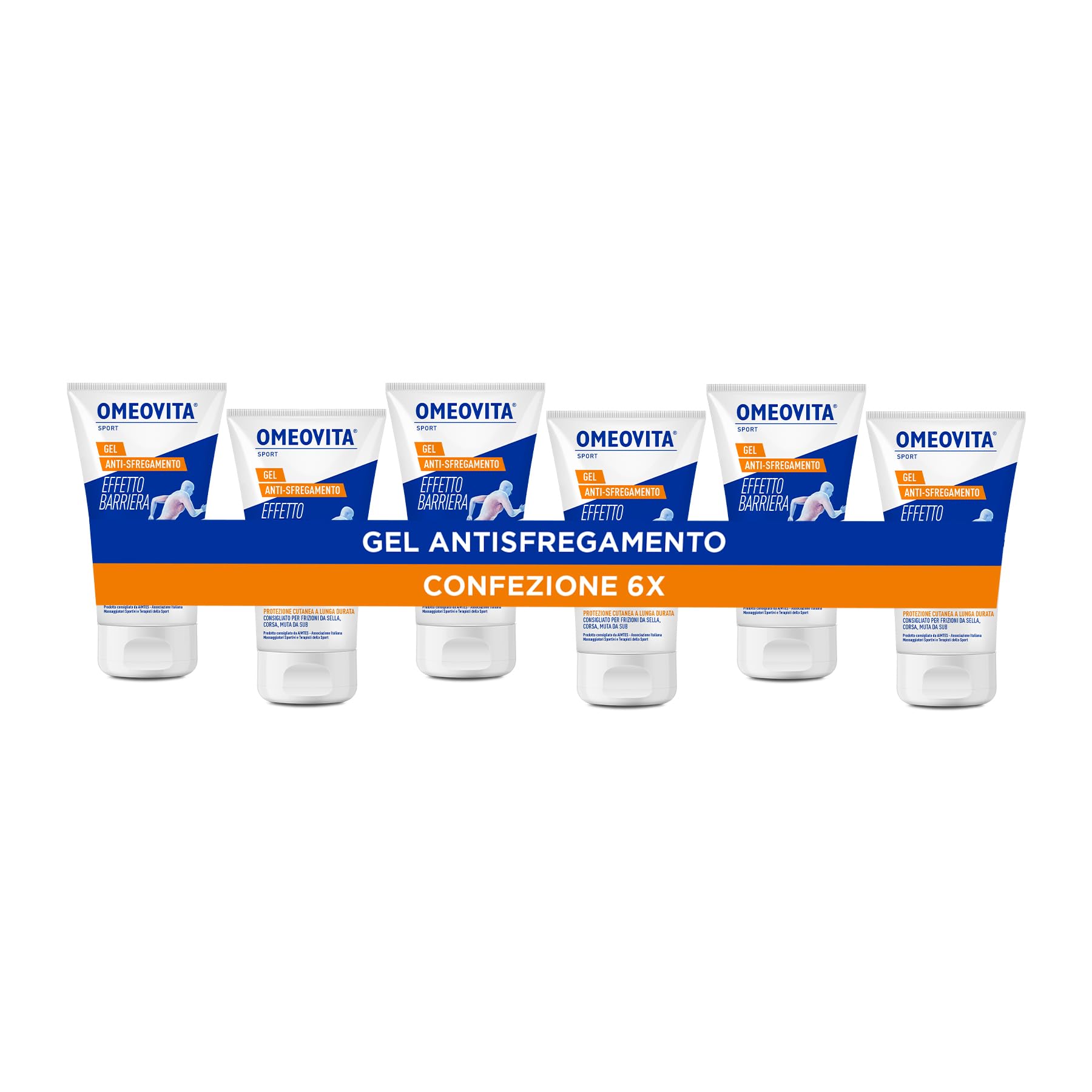 OMEOVITA SPORT - GEL ANTISFREGAMENTO | Gel Effetto Barriera Protettiva Per la Pelle, Riduce Irritazione da Frizione Degli Indumenti, Protezione a Lunga Durata, Resistente a Acqua e Sudore, 6 x 150 ml