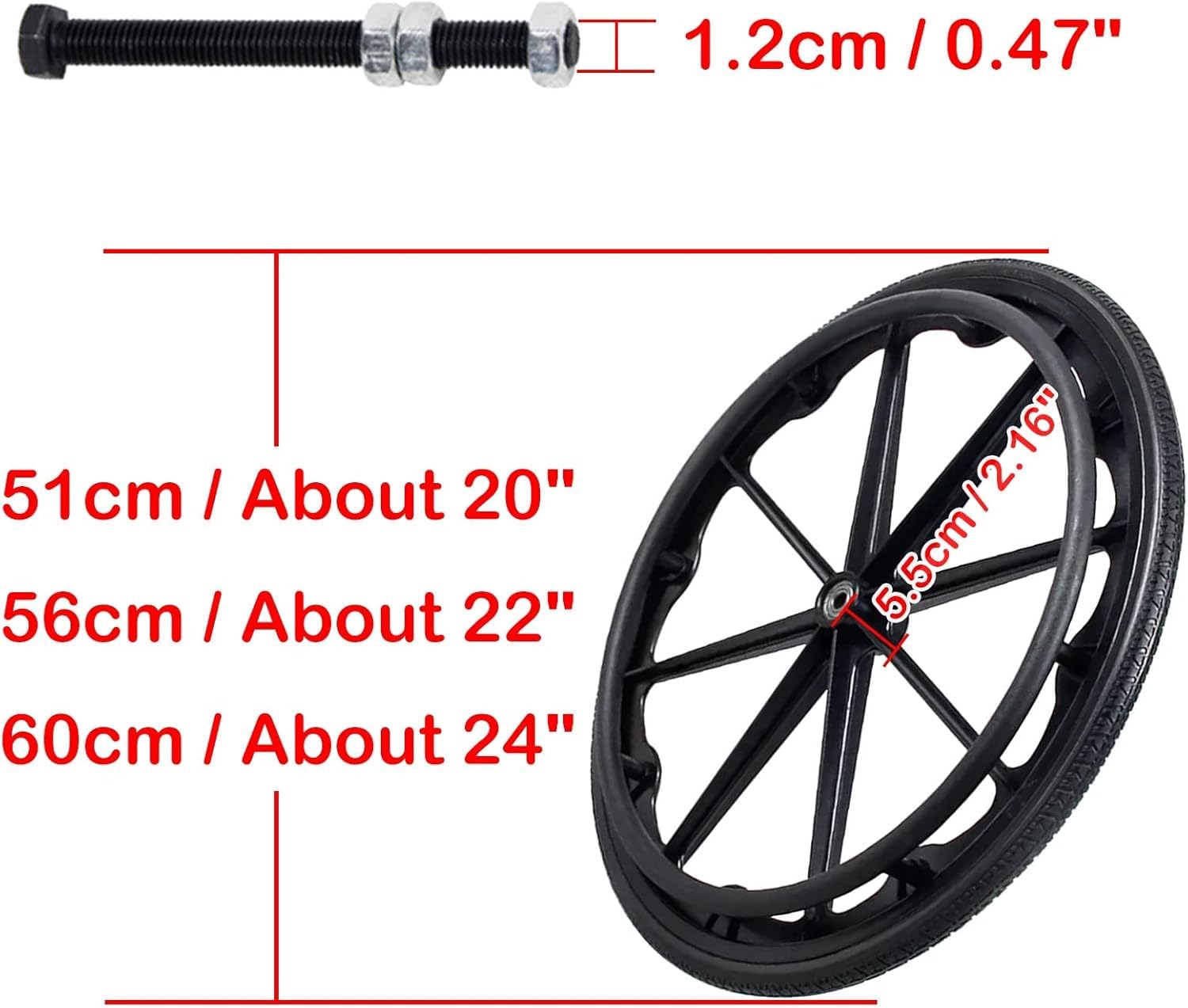 Ruedas De Repuesto para Silla De Ruedas, Paquete De 2, 20, 22 Y 24 Ih, Rueda Trasera De Silla De Ruedas Formada Integralmente, Rueda De Silla De Ruedas De Poliuretano Sólido, 24in(60cm)*13/8