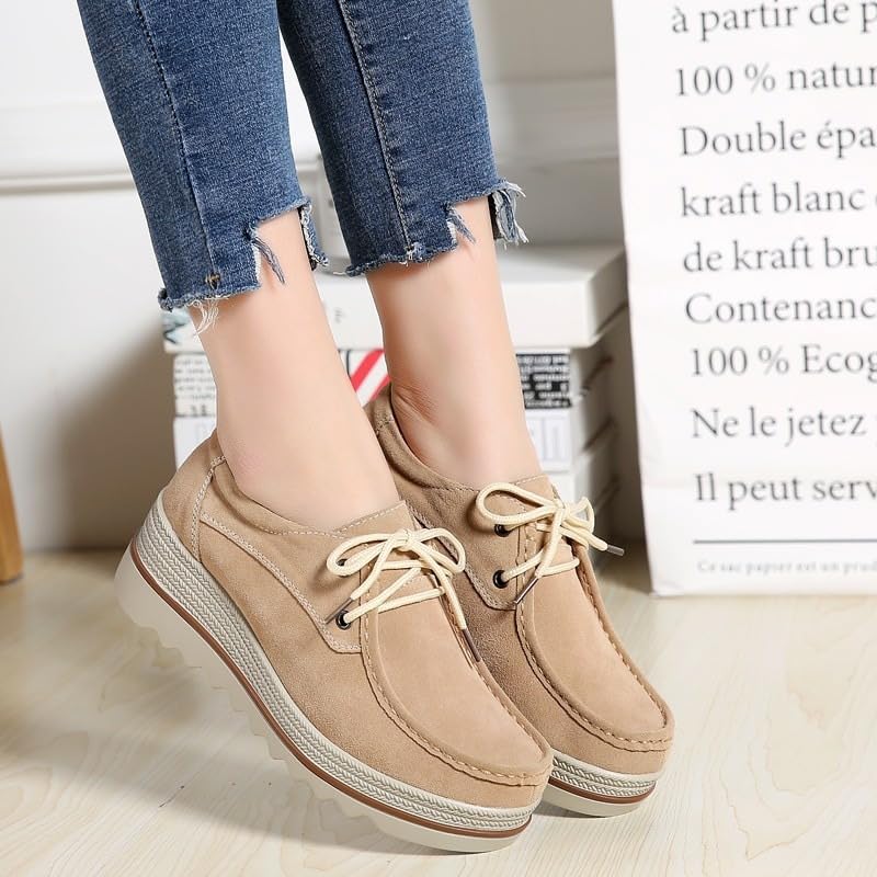Women's Slip On Suede Wedge Loafers Casual Platform Sneaker Low Top Shoes Soft Platform Shoes for Business Work Walking4