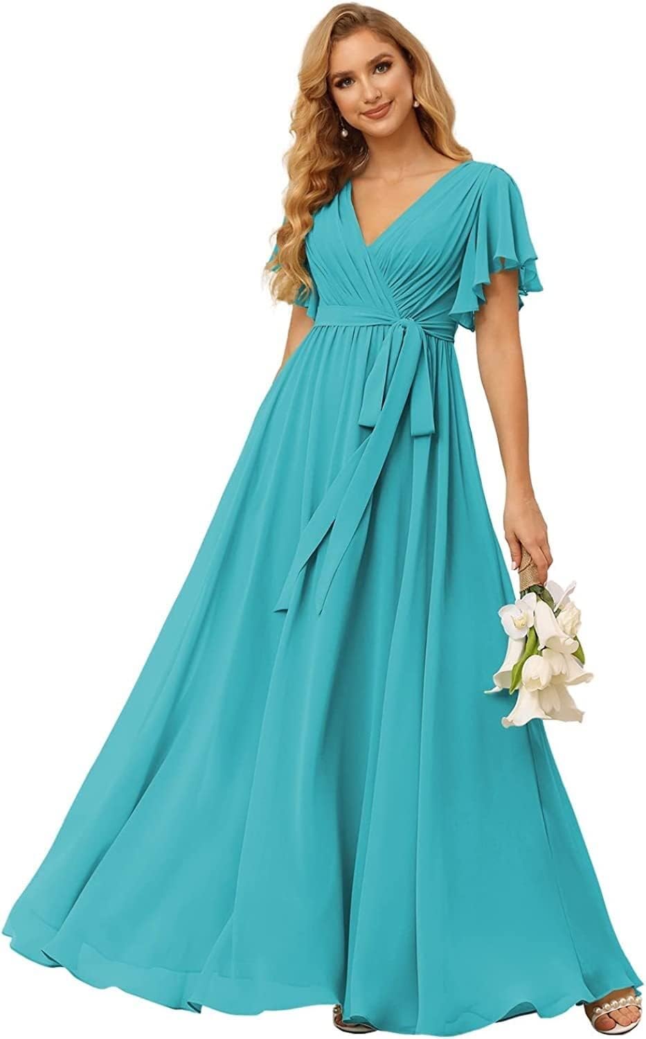 AKAIXI Women's Flutter Short Sleeve Bridesmaid Dresses