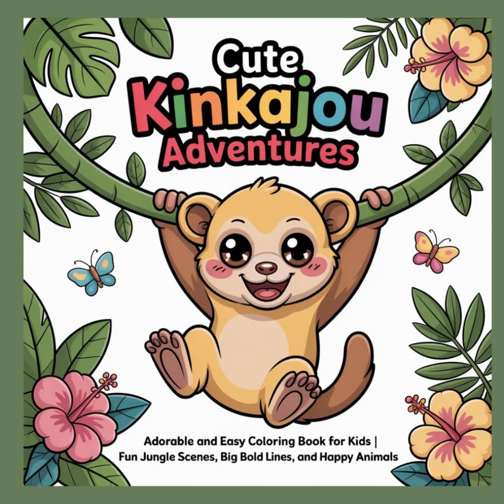 Cute Kinkajou Adventures: Adrobale And Easy Coloring Book For Kids , Fun Jungle Scenes , Big Bold Lines , And Happy Animals