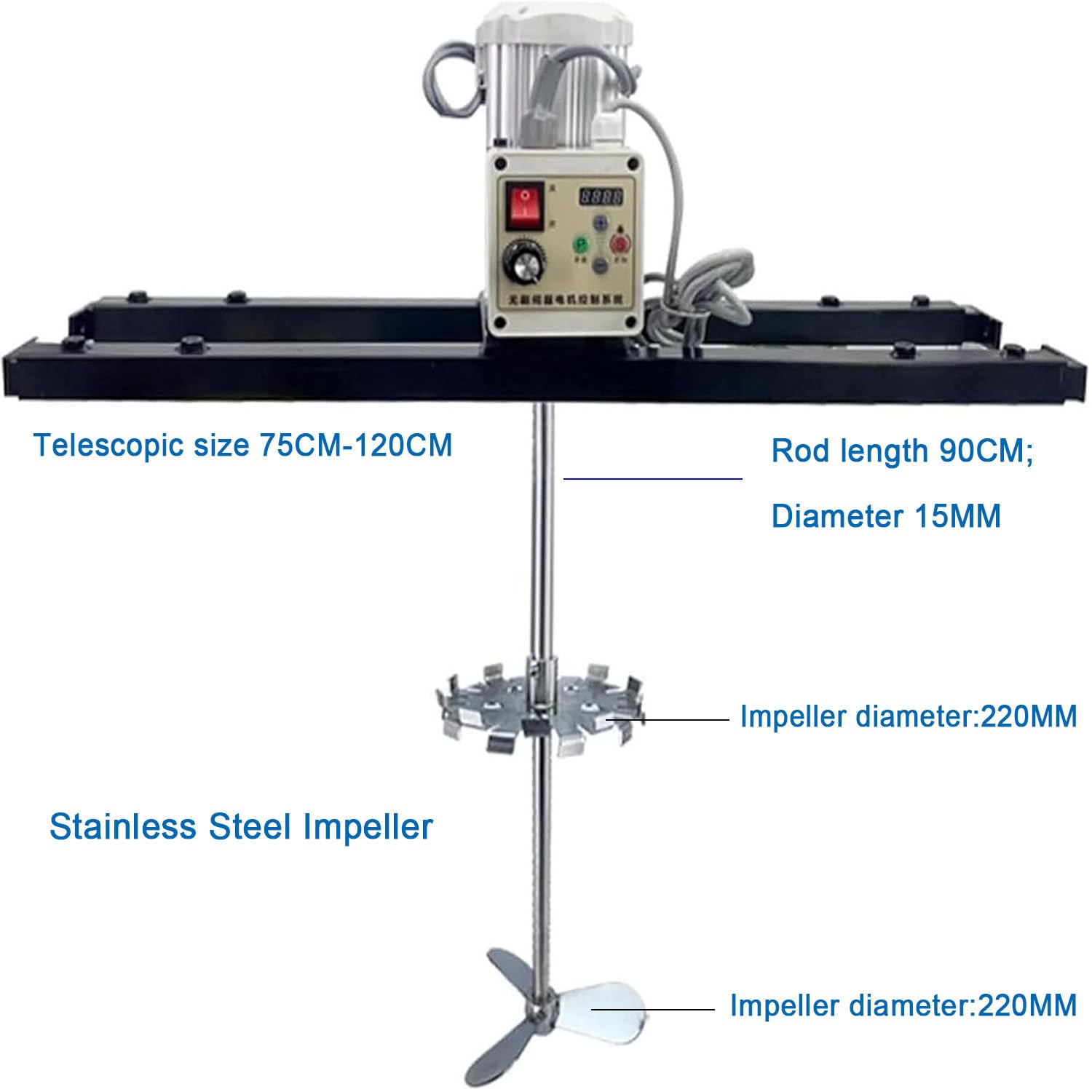 Mezcladora de Tanque IBC 2100W Profesional,Función Reversible,Velocidad Digital 200-3000RPM,Alto Par 32Nm,Hélice Plegable,para Mezclar Líquidos Viscosos,Tintas y Disolventes StyleC