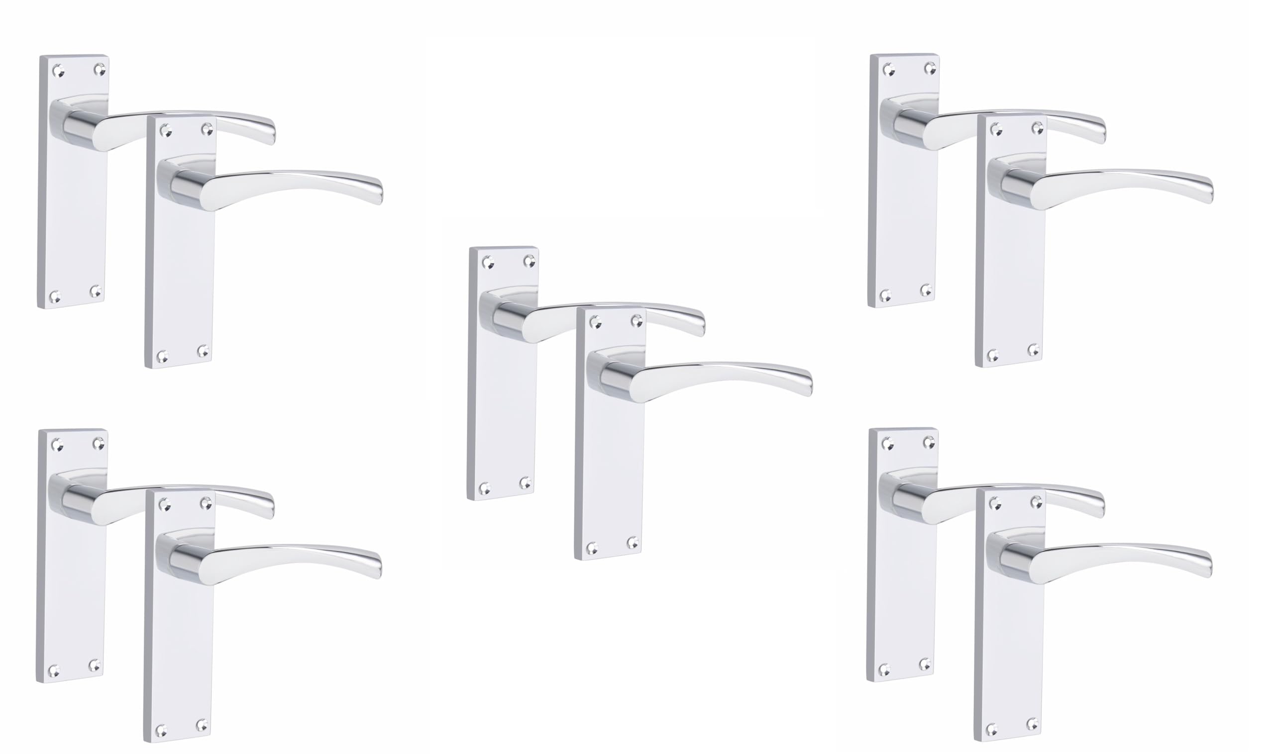 Golden Grace Victorian Scroll Astrid Door Handles Latch in Silver Polished Chrome, 5 Pairs - 150mm x 40mm Backplate