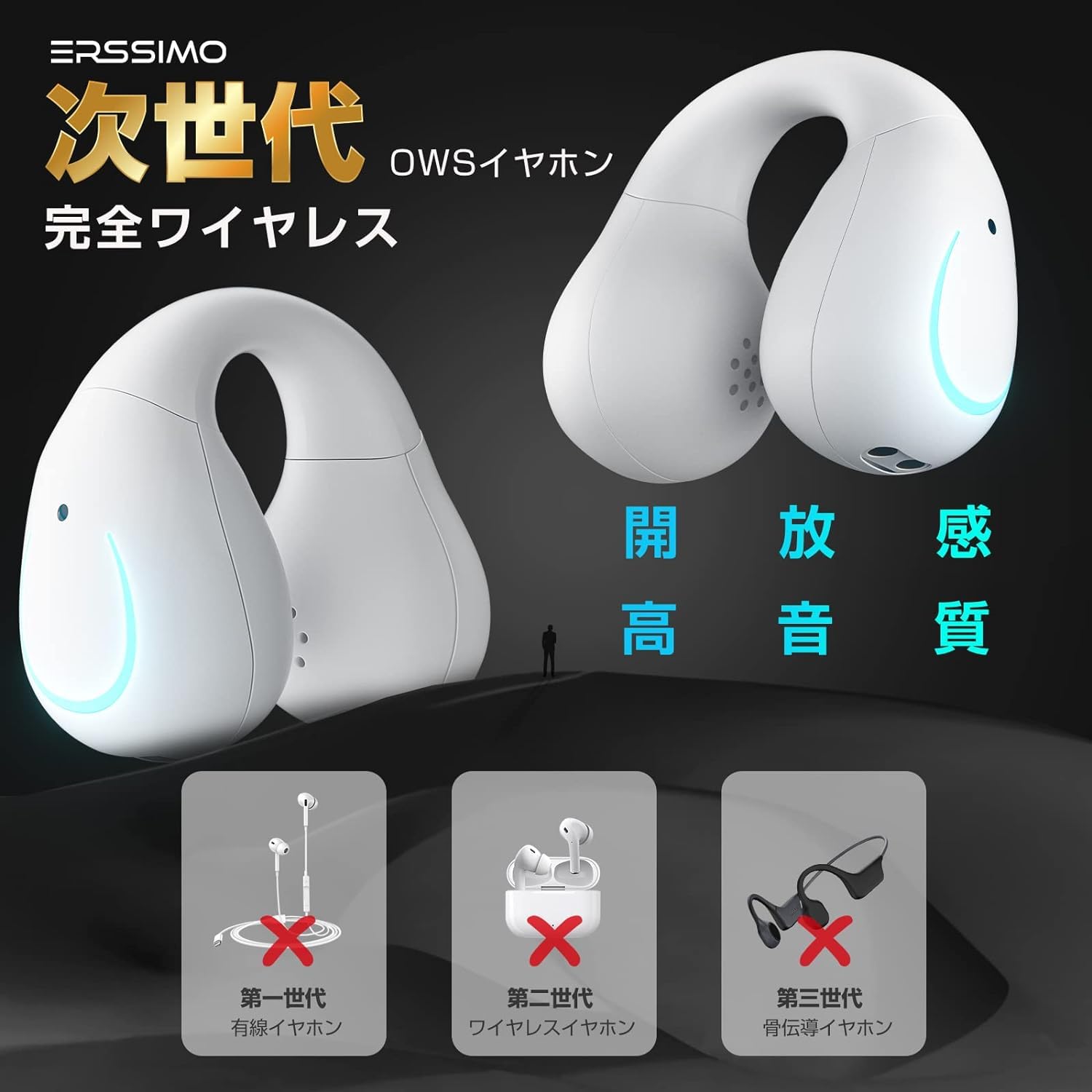 耳を塞がないイヤホン【業界初イヤーカフ イヤホン】イヤホン bluetooth 骨伝導イヤホン の革新 Erssimo イヤホン ワイヤレスイヤホン bluetooth イヤホン ワイヤレス 空気伝導イヤホン オープンイヤー イヤホン 耳に挟むイヤホン ブルートゥースイヤホン 片耳 音漏れ抑制 耳挟み イヤホンマイク Type‐C急速充電 外の音が聞こえるイヤホン ン（押すタイプ） 白 - 4