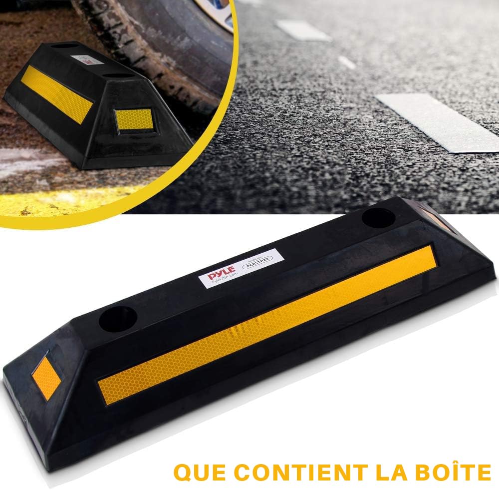 Pyle Butée de Roue en Caoutchouc pour Garage- Butoir Parking- Arrêt de Sol Robuste pour Parking - Convient aux Voitures, Camionnettes et Camions - Protège Pare-chocs-Noir
