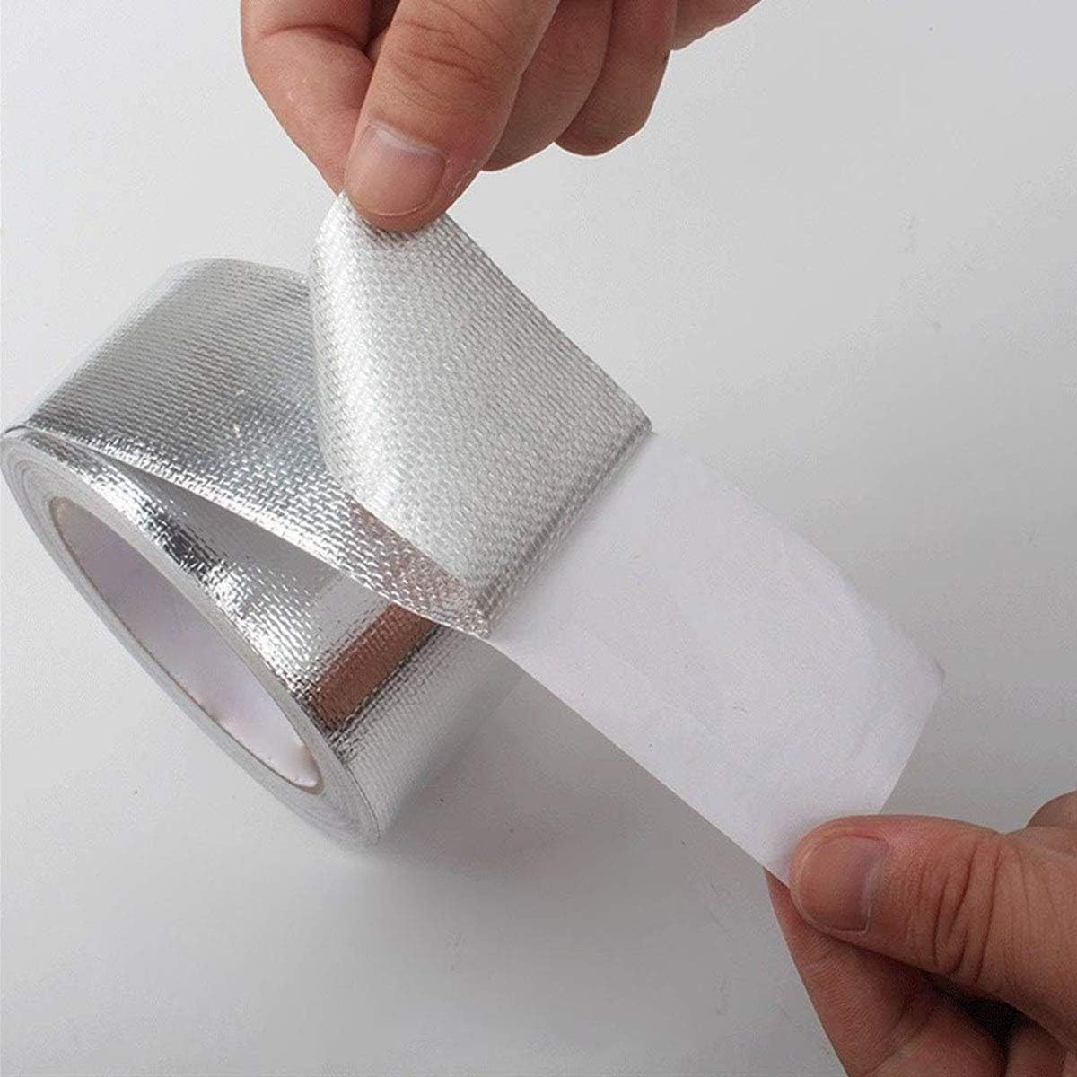 Glass Fiber Cloth Aluminum Foil Tape,HAOT Fireproof Self-Adhesive Tape High Temperature Leak Proof Tin Foil Paper Duct Tape Seal Pipe Insulation Tear Resistance Metal Repair 2" x82'Roll-Silver