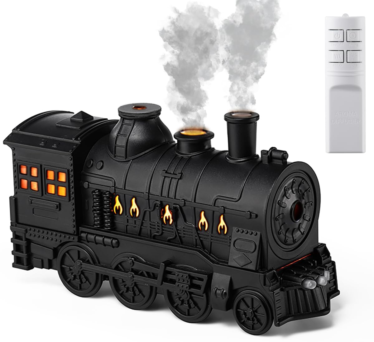 RUSEELA Retro Steam Train Humidifier with LED Flame Lights & Essential Oil Diffuser – Cool Mist Aromatherapy Diffuser with Dual Spray Modes, Silent Operation & 3-Button Control-image-46