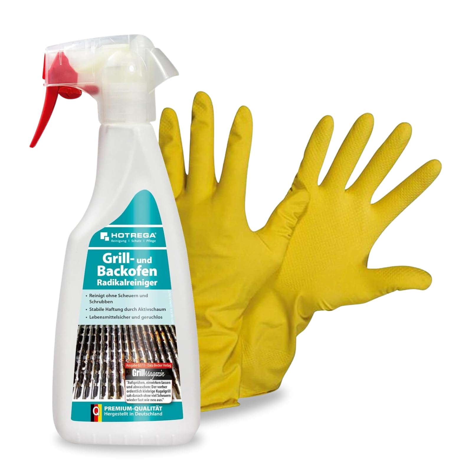 HOTREGA Grill & Backofen Radikalreiniger 500ml | Entfernt Eingebranntes | Inkl. Handschuhe | Reinigt Edelstahl, Glas, Keramik & Kochfelder | Lebensmittelsicher | Frei von Chlor & Lösemitteln