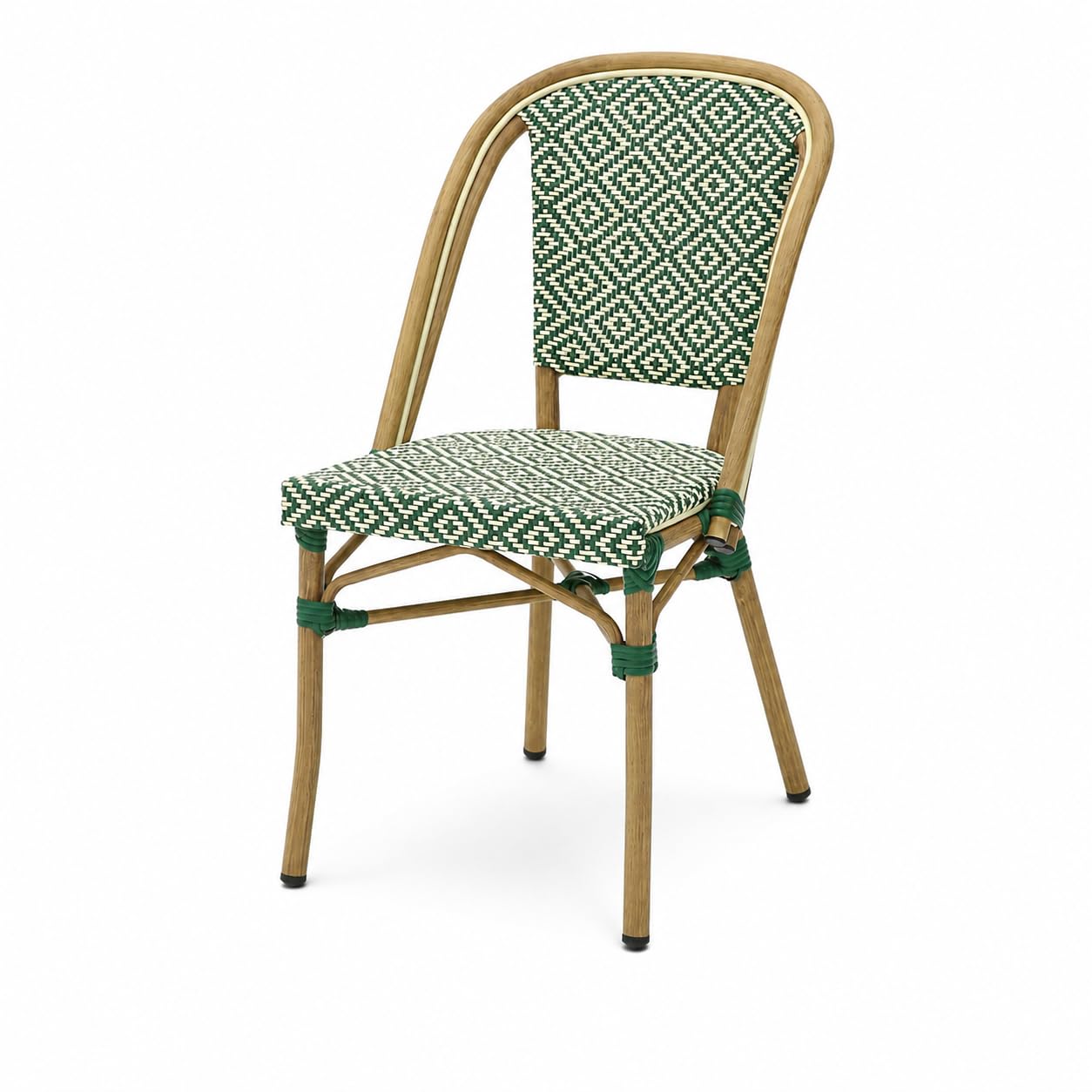 Chaise Bistrot Extérieur Intérieur Empilable – Structure Aluminium Aspect Bambou – Assise et Dossier en Textilène Tressé – Style Terrasse de Café Parisien – Jardin, Balcon, Restaurant (Vert+Beige)