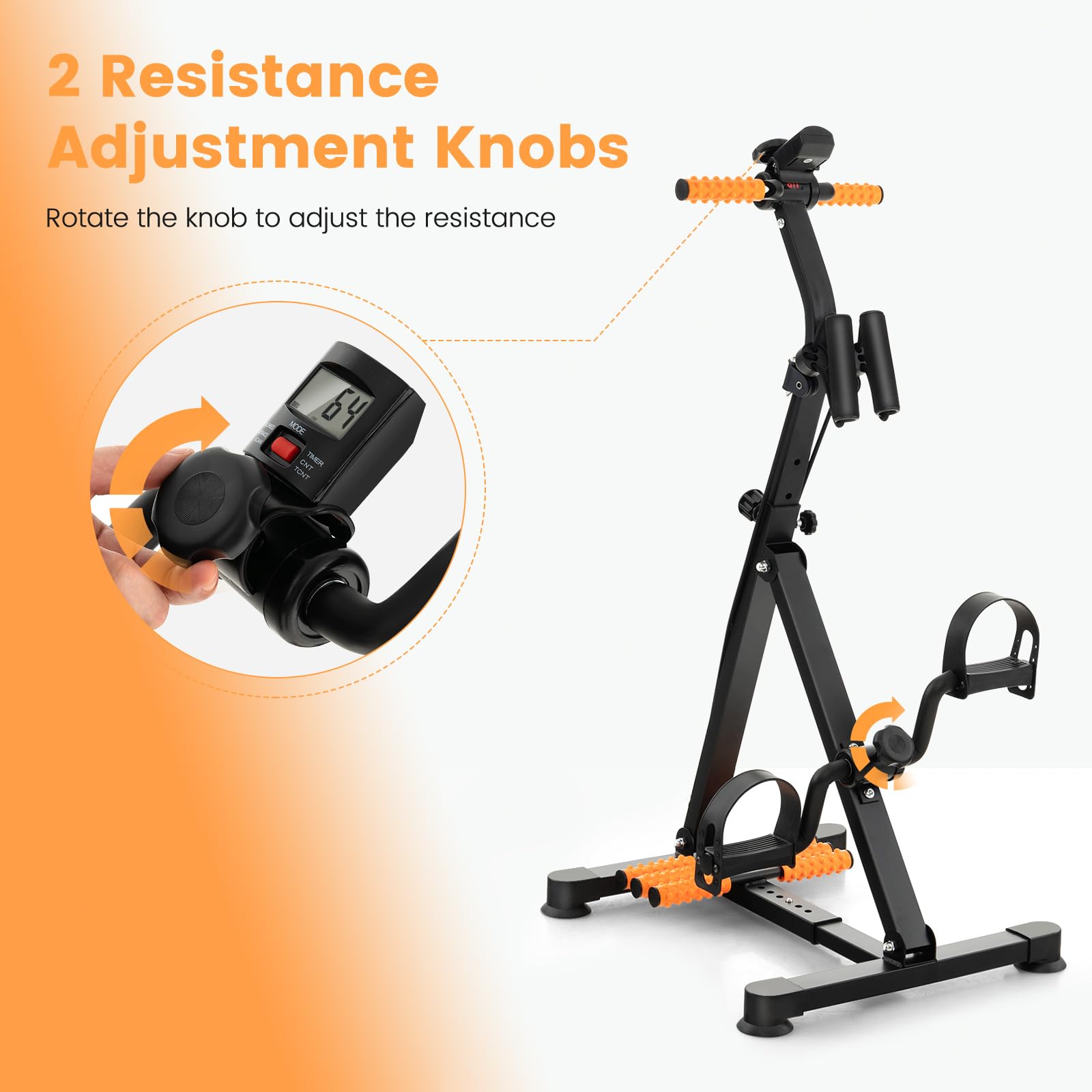 KOMFOTTEU Multifunktional Heimtrainer Fahrrad für Senioren, Pedaltrainer Arm- und Beintrainer mit Massage, verstellbare Höhe & Widertandstufen, Bewegungstrainer mit LCD Display für 1-2 Personen