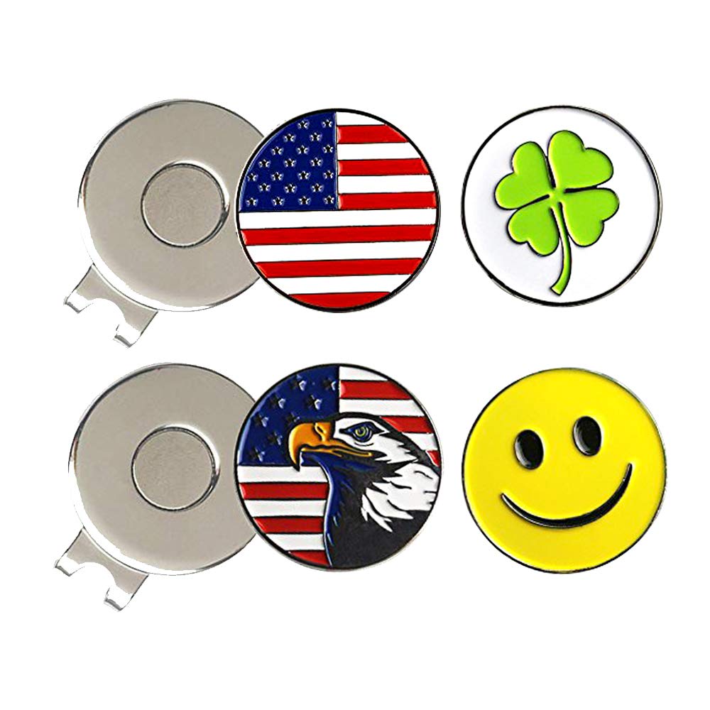 PINMEI Golf Ball Marker Hat Clip 0.96 Inch Stainless Iron Golf Gift for Men Women Golfer Golf Accessories (2 Hat Clip with 4 Golf Marker)