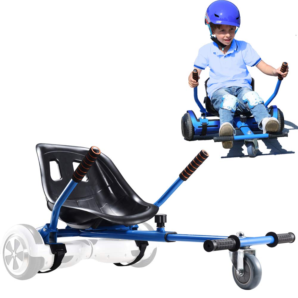 KUMAMOT Hoverboard Seat Attachment for 6.5” 8” 10” Hoverboard, Go Kart Cart Conversion Kit, Accessories for Self Balancing Scooter, Hoverboard Cart for Kids and Adult, Adjustable Frame Length, Blue