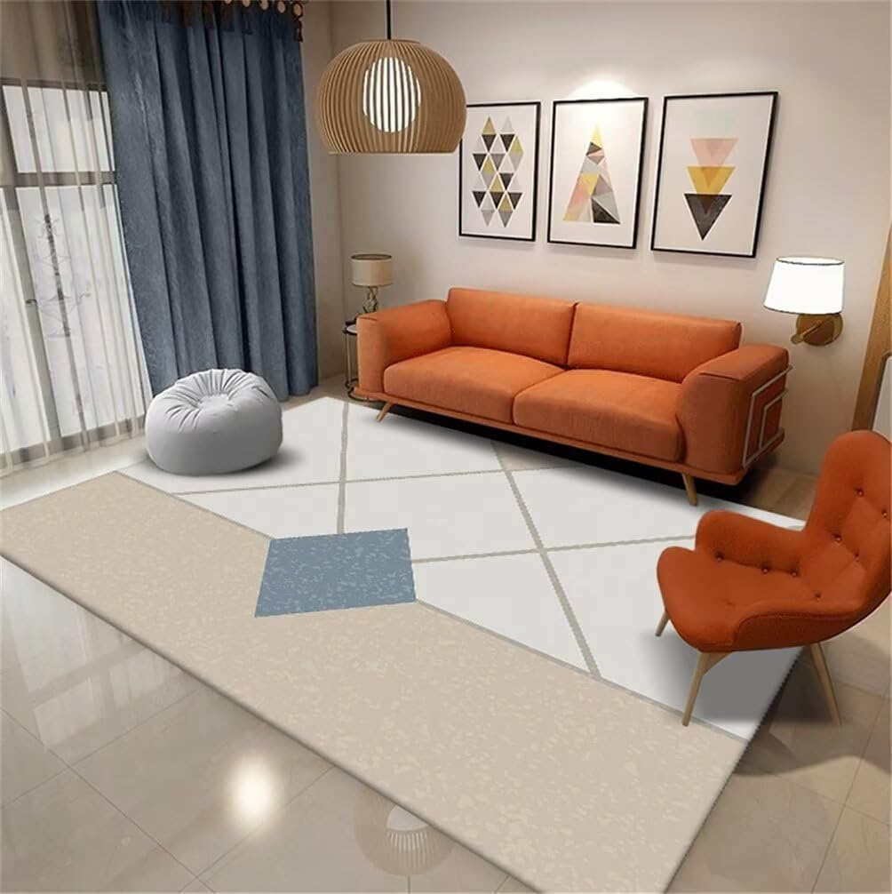 Tapis priere enfant bleu et tapis rayé moderne lavable 140x180