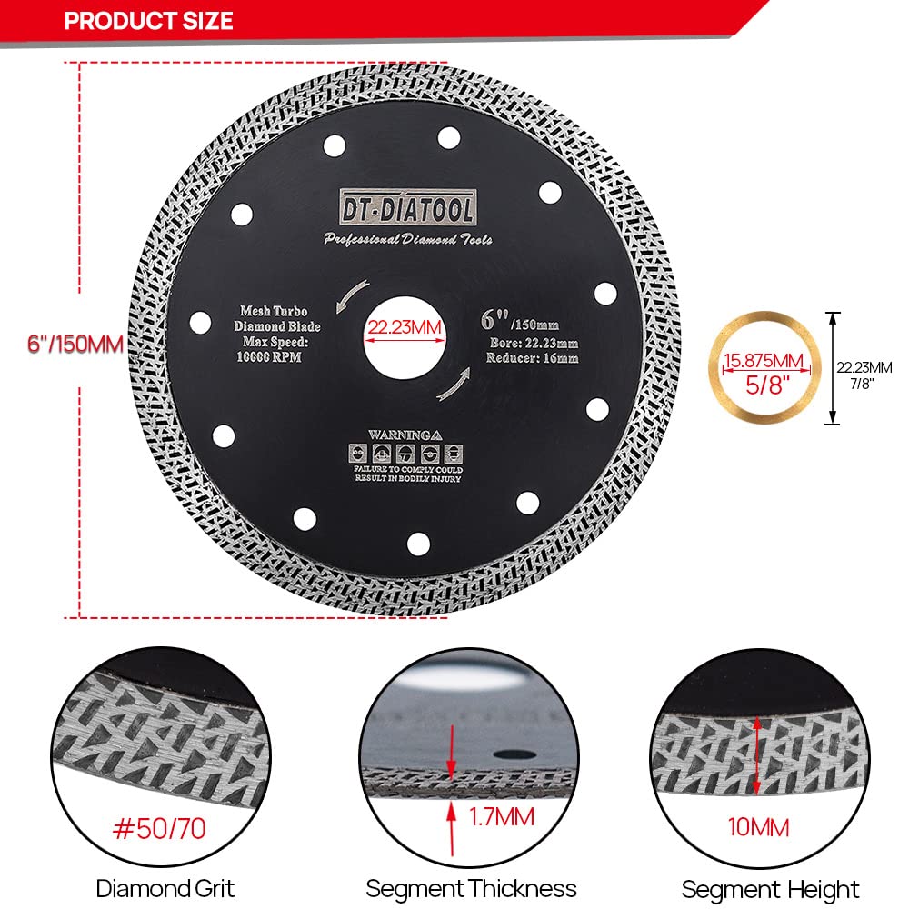DT-DIATOOL Disco de corte de granito de la hoja de diamante 150m m para la teja de cerámica de mármol de la porcelana con el segmento del diamante