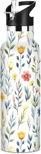 Miniatura 19 de Flowers Daffodil Sunflower Butterflies Bees White Leak Proof & BPA Free Sports Insulated Water Bottle With Straws Leak-proof Hot & Cold Double
