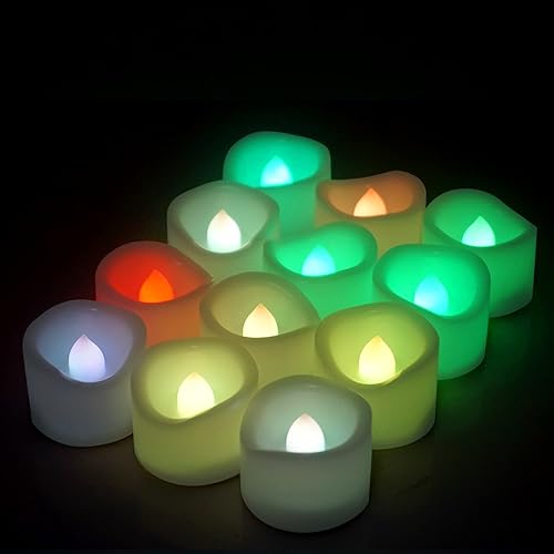 Juego de 12 mini votivas LED que cambian de color, funciona con pilas, velas votivas sin llama, velas de té eléctricas falsas coloridas a granel